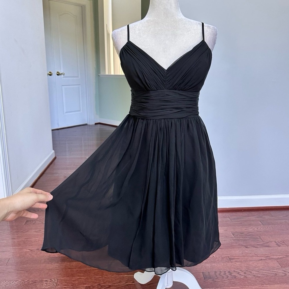 Oc By Oc Black 100% Silk Simple Plunge Elegant Feminine Cocktail Dress Large